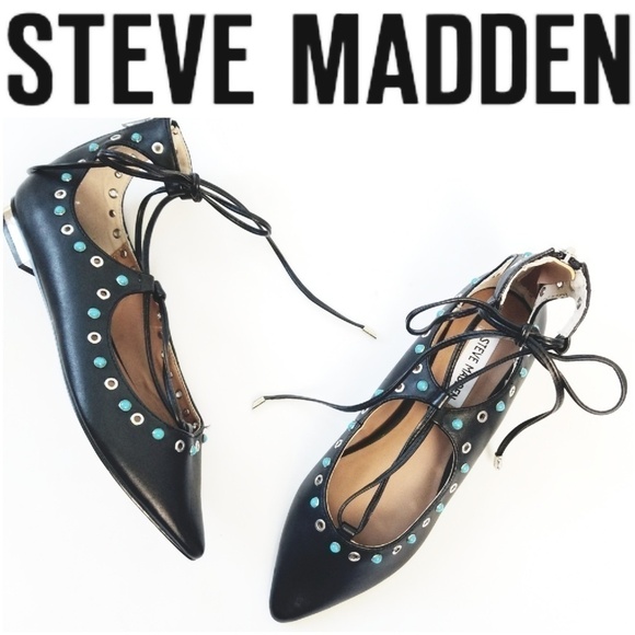 STEVE MADDEN Embellished Pointed Toe Ankle Tie Flat Shoes 7.5. - Picture 2 of 7